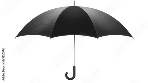 Elegant Black Umbrella Open on Transparent or White Background