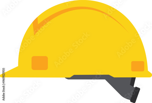 Flat vector illustration of a yellow construction helmet, side view, clean minimalist design