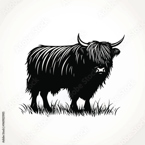 Highland Cow Silhouette Graphic Illustration Elegant Design Scottish Cattle Vector