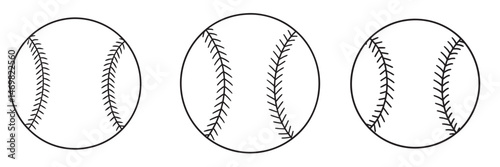 Set of baseball silhouette vector art illustration, Black and white line art