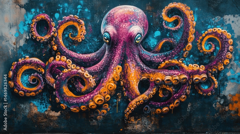 Obraz premium Colorful Octopus with Vibrant Tentacles and Intricate Details Against a Dark Background
