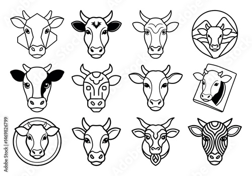 Popular Line Art for Food & Finance Concepts: A Minimalist Vector Illustration of a Horned Cow Head Signifying Dairy, Agriculture, and Growth