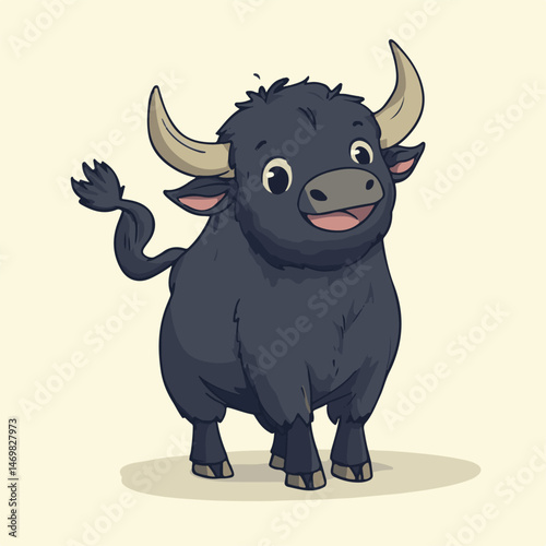 Cute Cartoon Bull Illustration Smiling With Happy Expression On Light Background