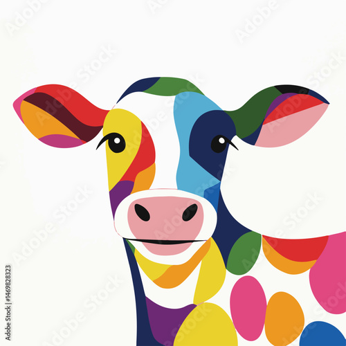 Colorful Cow Portrait Illustration Vivid Pop Art Style Animal Design Farm