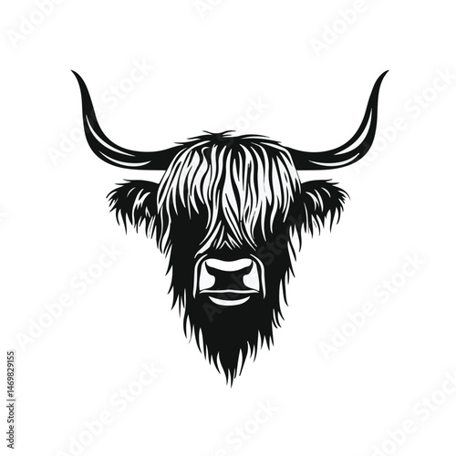 Highland Cow Head Silhouette Vector Illustration Isolated On White Background For Design