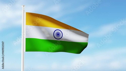 Close-up view of the India flag waving in the wind 4K Animation.