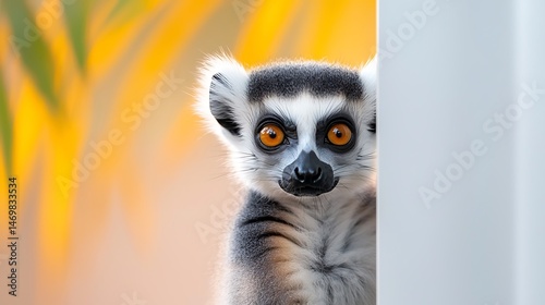 Curious Ring-tailed Lemur Portrait with Orange Eyes