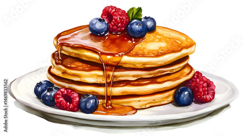 Wallpaper Mural Delicious Stack of Fluffy Pancakes with Dripping Syrup and Berries for Breakfast Torontodigital.ca