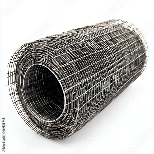 Rolled Metal Wire Mesh on White Background
