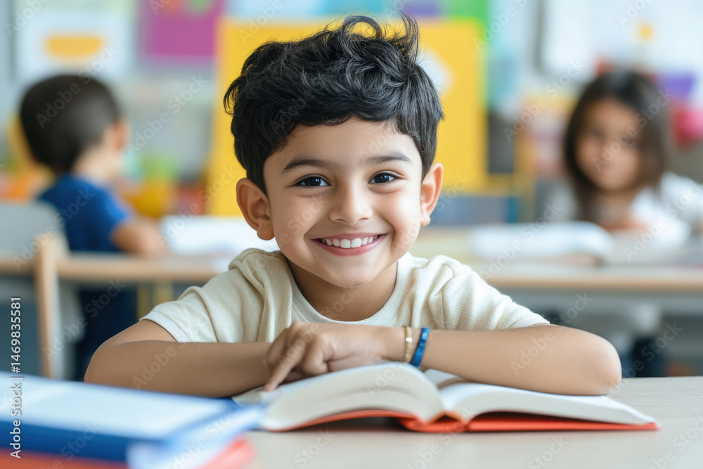 cute little boy reading book in the classroom cute little boy reading book in the classroom
