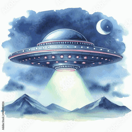 Celestial Hues UFO isolated watercolor vector illustration svg