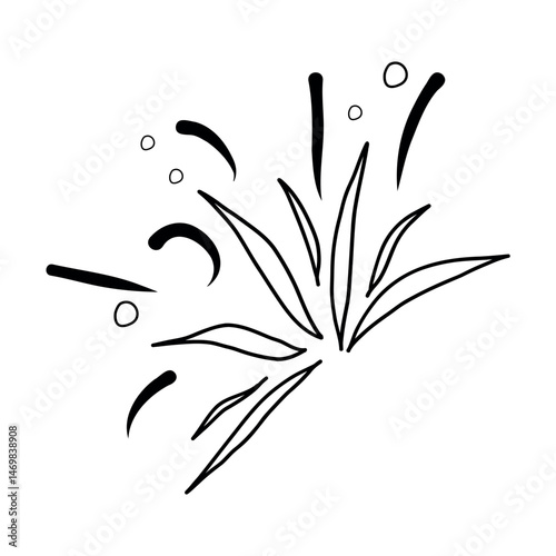 Simple hand-drawn illustration of party streamers and confetti in black. Perfect for festive designs, celebrations, invitations, and digital decorations.  