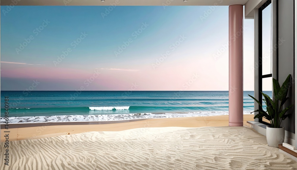 Fototapeta premium Ocean View From Room with Column and Plant