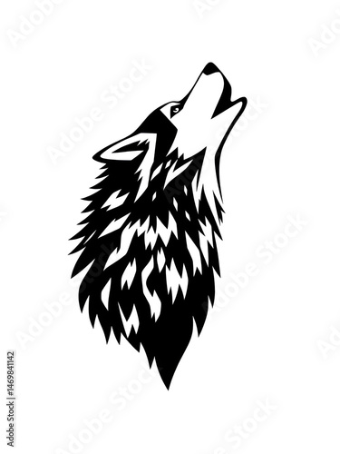 howling wolf icon illustration, howling wolf silhouette logo svg vector
