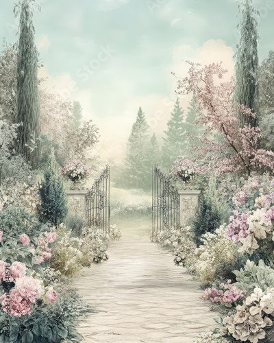 Pastel Garden Pathway to Iron Gate