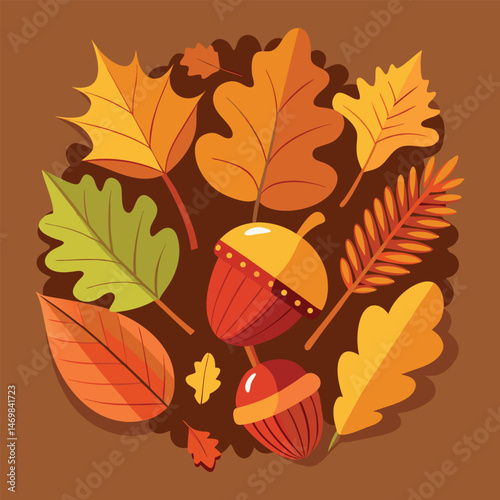 Autumnal arrangement of leaves and acorns
