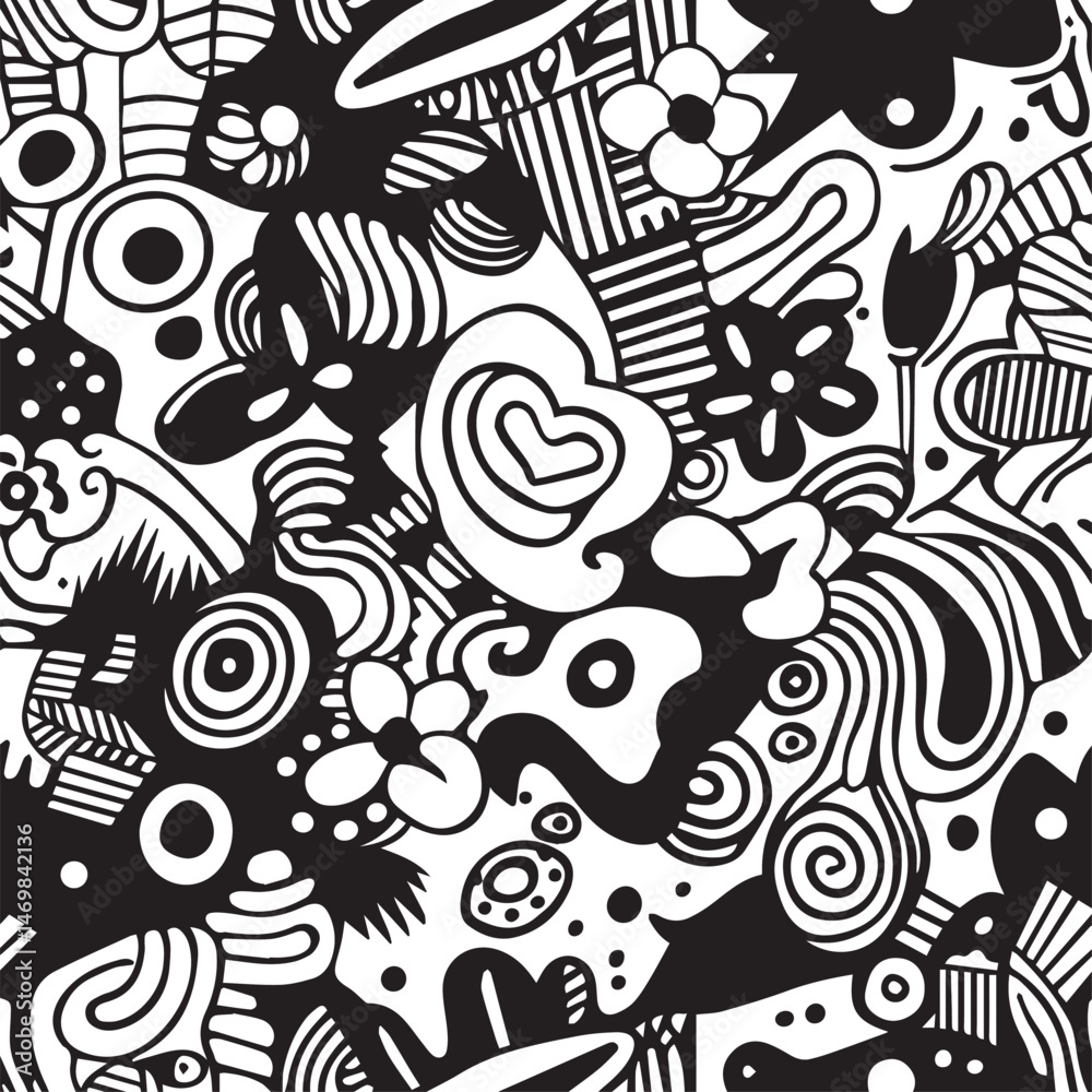 Black and White Abstract Doodle Pattern Black and White Abstract Doodle Pattern