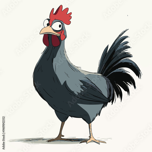 Cartoon Rooster Illustration With Funny Expression Farm Animal Vector Artwork For Childrens Book And Animation Projects