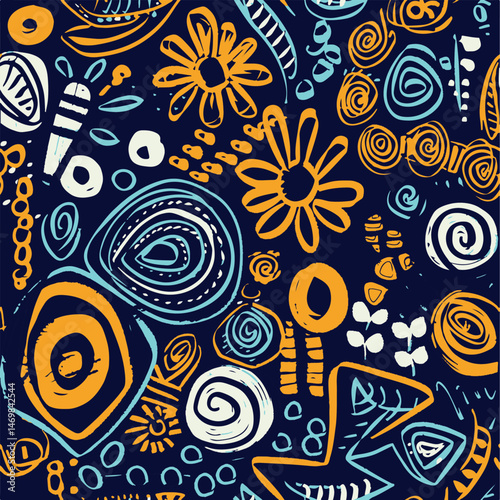Colorful Hand-Drawn Abstract Pattern with Fun Elements
