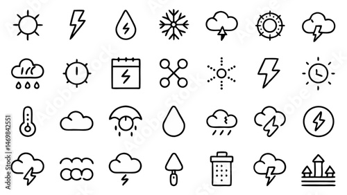 Weather and climate icon set featuring bold vector glyph pictograms designed for easy integration in apps and websites with clean symbols representing various weather conditions