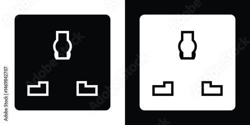 Electrical wall socket icon vector in black and white. Minimalist power outlet symbol, ideal for electricity, home appliance, plug, energy, and electronic device-related designs or infographics.