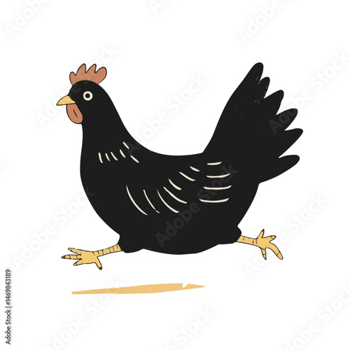 Running Black Chicken With Brown Details Vector Illustration On White Background Farm Animal Clip Art
