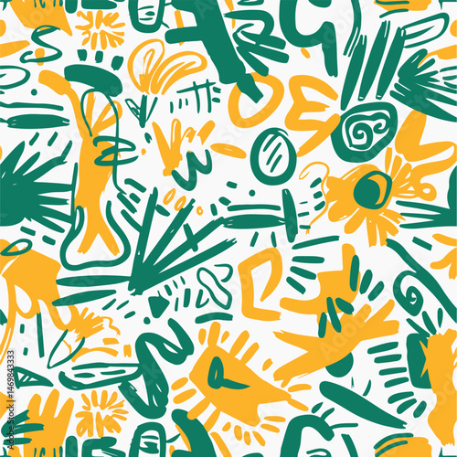 Colorful Hand-Drawn Abstract Pattern with Fun Elements