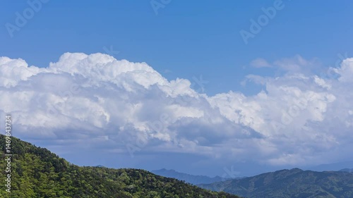 タイムラプス　山頂に流れるたくさんの積乱雲