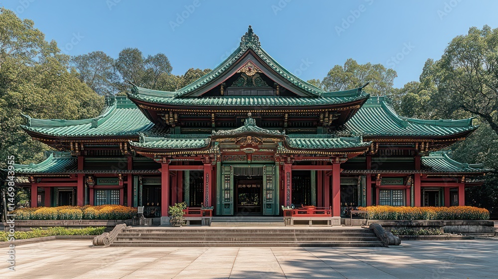 Fototapeta premium Asian temple facade, vibrant colors