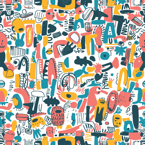 Colorful Hand-Drawn Abstract Pattern with Fun Elements
