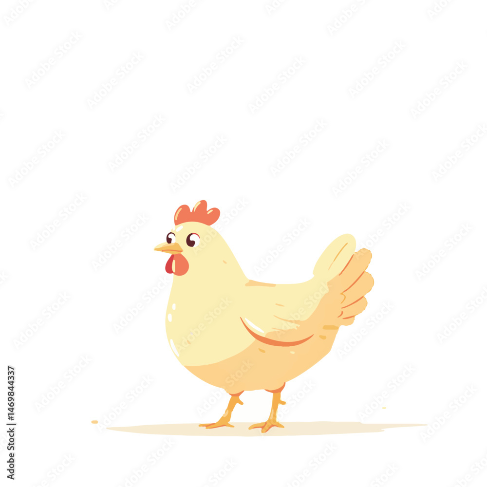 Fototapeta premium Cute Cartoon Chicken Illustration Standing On Isolated White Background For Kids And Agricultural Projects