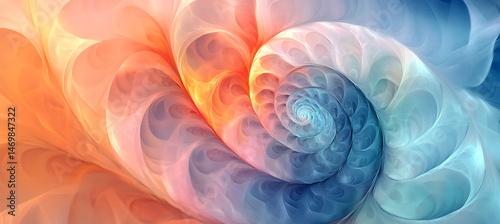 A dreamlike symmetrical geometric spiral with softly shifting hues 