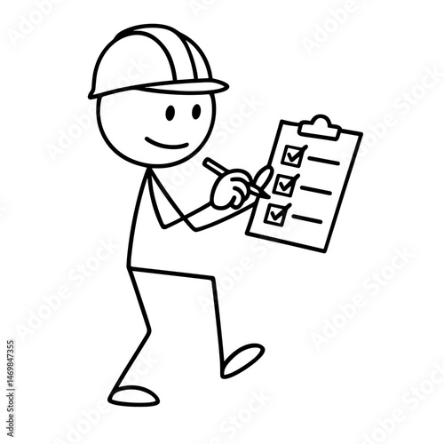 Stick figure builder filling out checklist