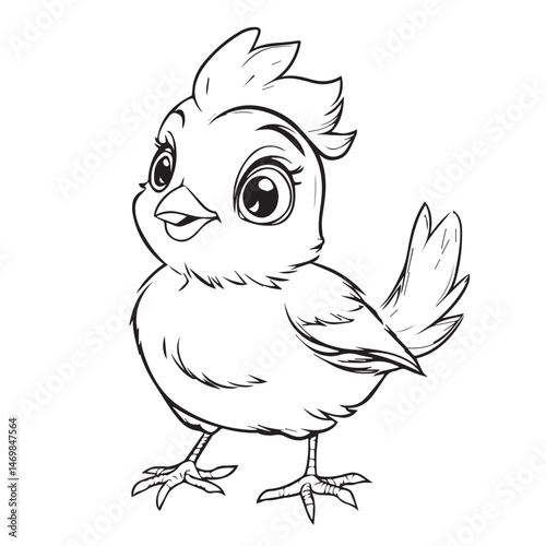 Cute Cartoon Chick Illustration In Black And White Outline Style For Coloring Pages Or Design Projects