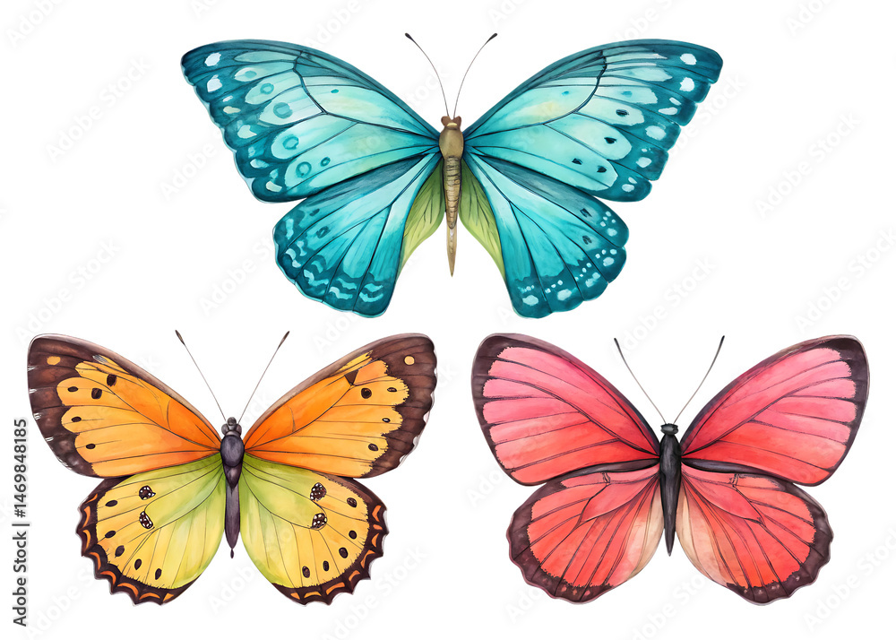 Fototapeta premium set of butterflies isolated on white background, PNG
