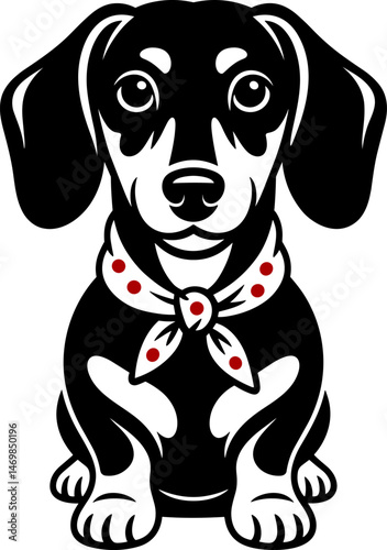 Dachshund Dog Sitting with Bandana Illustration