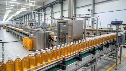 Industrial Bottling Line for Yellow Liquid with Automated Conveyor System