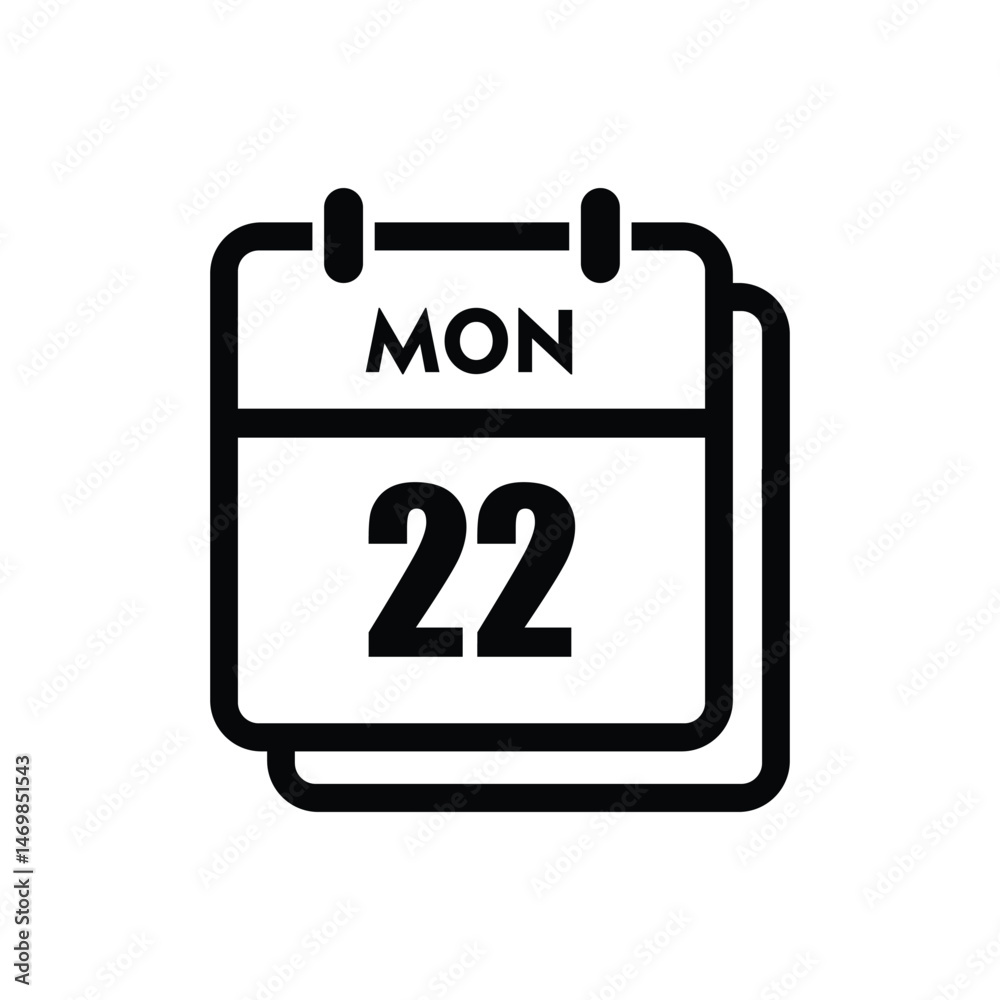 calender icon, 22 monday icon with white background calender icon, 22 monday icon with white background
