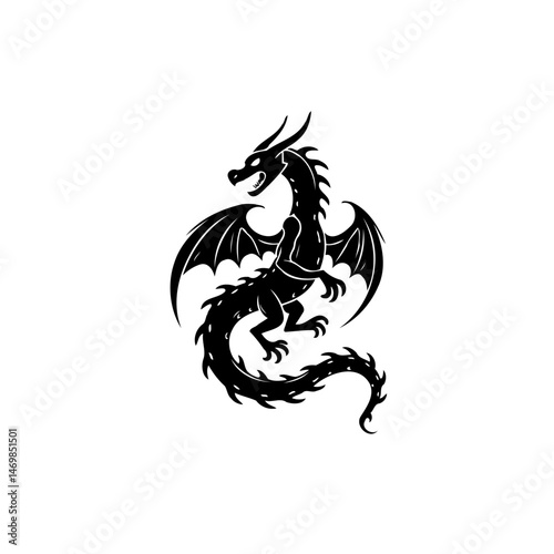 Stylized mythical dragon in silhouette, an illustration of folklore creature