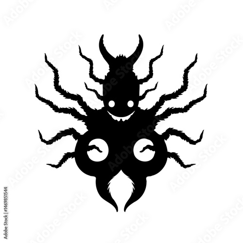 Stylized silhouette of an insect with exaggerated features and playful elements