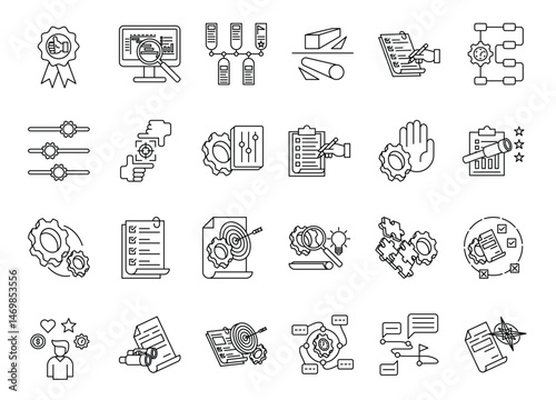 Technical workflow with abstract schematic icons