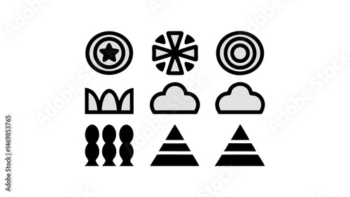 Vector stamp icons tailored for packaging design, showcasing cooking durations and quality assurance marks for use in food labels and culinary branding