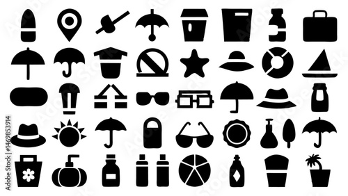 Bold glyph SPF icons for sun safety and skincare awareness suitable for health blogs medical content beauty product labels and summer UV protection campaigns