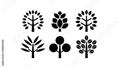Elegant tree line icon set featuring natural root-based vector pictograms ideal for eco-friendly designs forestry projects and minimalist branding materials