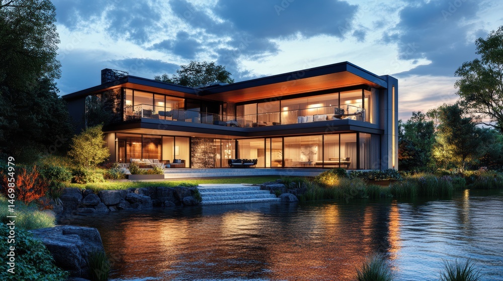 3d rendering of modern house by the river house, luxury, villa, modern, architecture, building, exterior, residential, property, designer 3d rendering of modern house by the river house, luxury, villa, modern, architecture, building, exterior, residential, property, designer