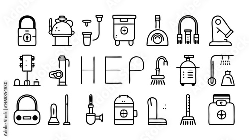 High-quality line icons of vacuum cleaners with a clear modern aesthetic, suitable for use in smart home illustrations, appliance guides, and digital brochures