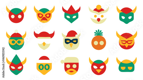 Holiday-themed Christmas mask vector designs great for seasonal campaigns, digital invitations, and creating joyful festive visual storytelling for marketing