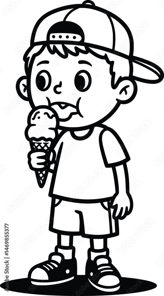 Fototapeta premium Vector Boy Enjoying Ice Cream