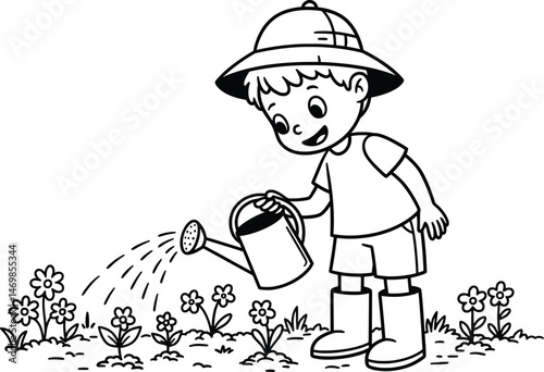 Vector Illustration Boy Gardening