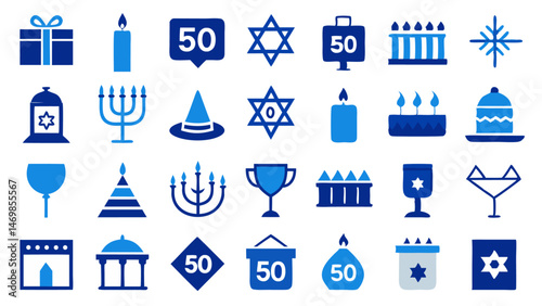 Bring the joy of Hanukkah to your digital and print designs with this versatile icon set featuring timeless symbols in a modern clean vector format